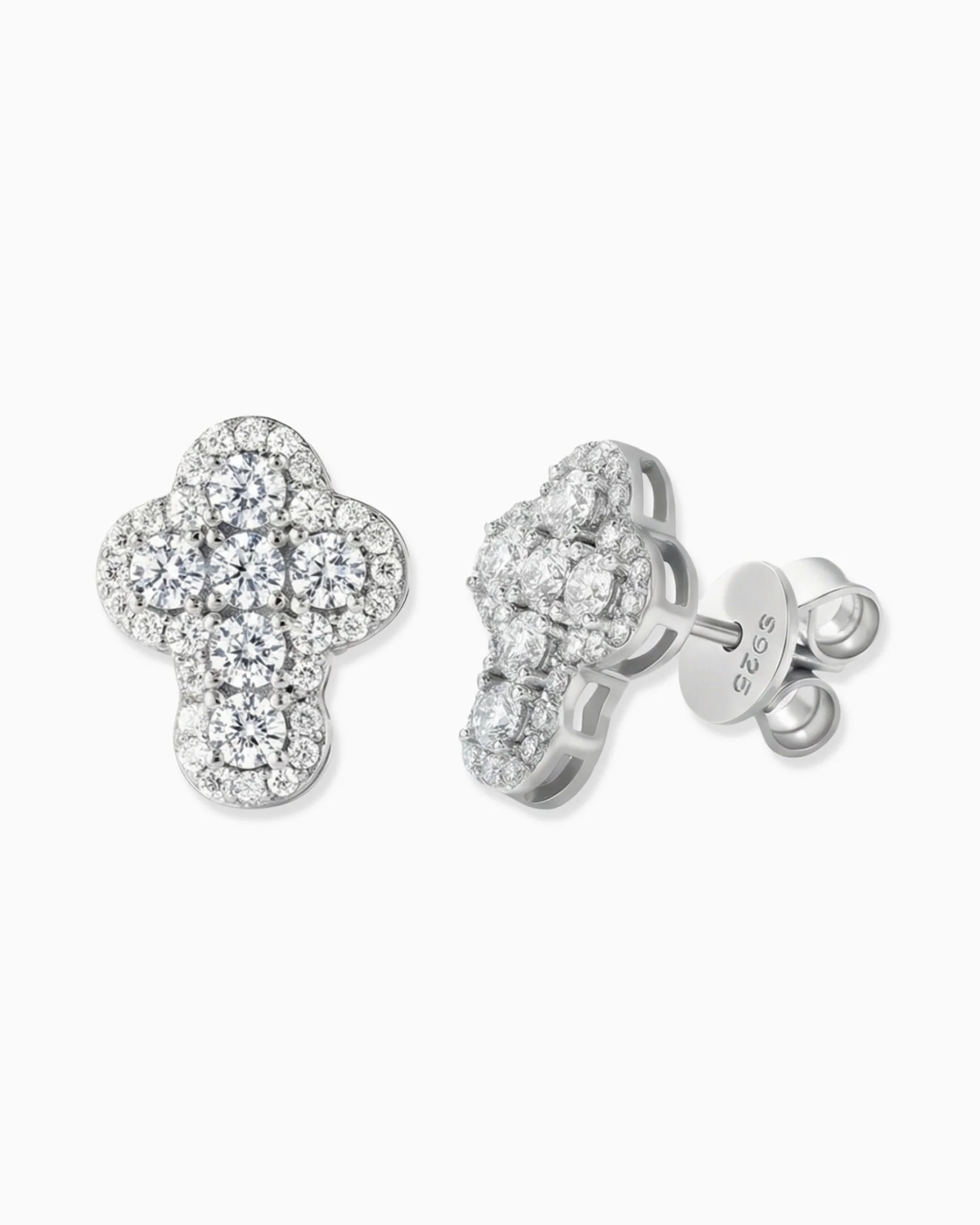 MOISSANITE CLOUD CROSS STUDS.