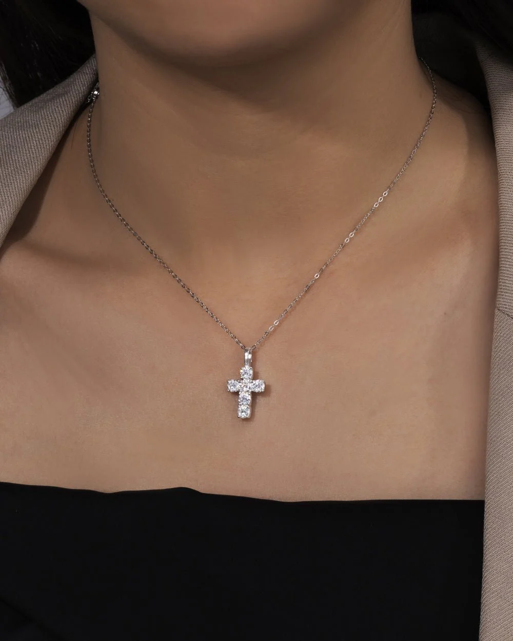 MOISSANITE MICRO CROSS PENDANT. - Image 3